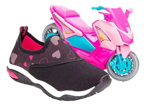 Tênis Infantil Kidy Play + Moto Feminino - Preto+Pink