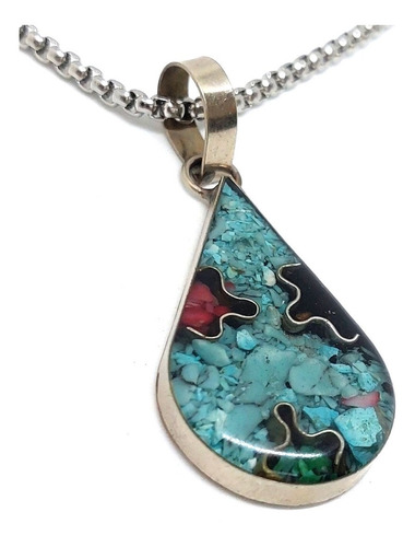 Collar Amuleto Piedra Gota De Agua Amazonita Coral Ónix Jade