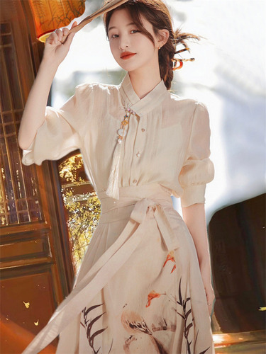Disfraz Hanfu, Conjunto De Falda Corta Con Botones, Camisa Con Botones Para Mujer