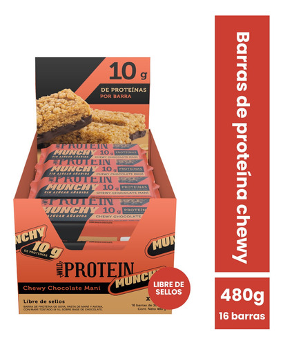 Munchy Bar Chocolate Maní 16 Unidades Wild Protein 