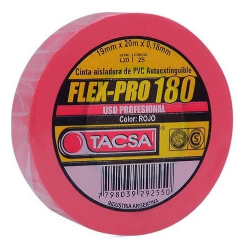 Cinta Aisladora Tacsa Flex-pro 180 X 20mts Colores Pack X10 Color Rojo