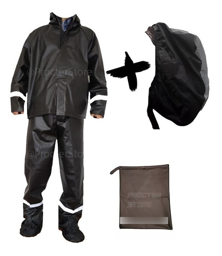 Combo Traje Impermeable 4 Piezas + Protector Maleta Reflecti