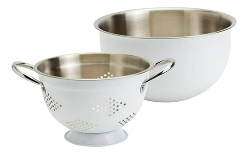 Set Colador Y Bowl Acero Inoxidable Denmark Color Blanco