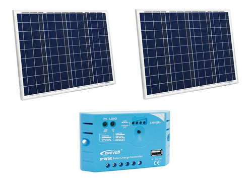 Kit Panel Solar Policristal 60w X2 + Regulador Epever 5a Usb