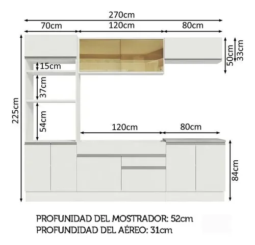 Cocina Integral Glamy 2.70m Blanco 10