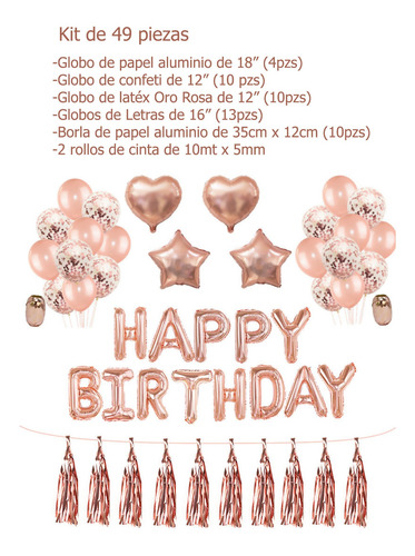 Kit De Decoración Para Fiesta Globos De Cumpleaños Rosa