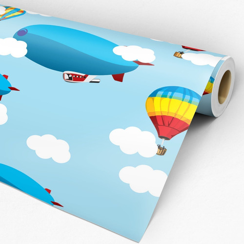 Papel Parede Adesivo Lavável Infantil Avião Viagem Balão New