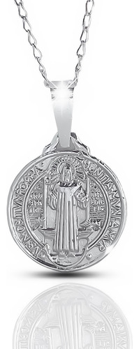 Medalla San Benito Grande Maciza + Cadena De Plata
