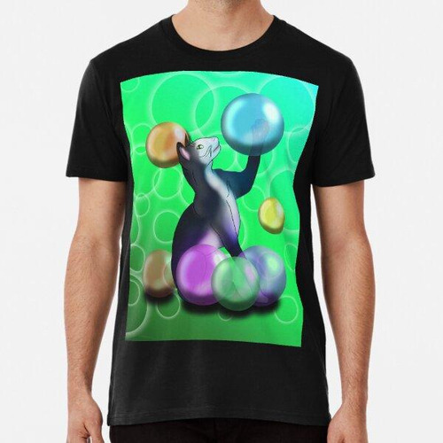 Remera Black Siamese Cat With Transparent Globes Green Algod