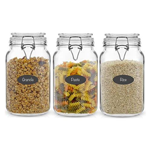 Airtight Glass Jars With Lids Set Of 3. 50oz Glass Jar ...