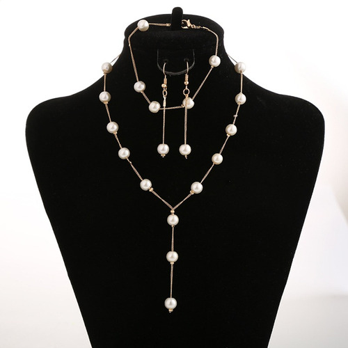 Conjunto De Collar De Perlas, Pendientes, Pulsera, Chapado D