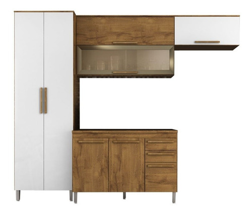 Imagem 1 de 5 de Cozinha Modulada 4 Peças Cristal Com Tampo - Branco/castanho