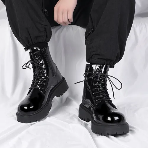 Botas Casuales Hombre Zapatos De Charol Plataforma Cómodo