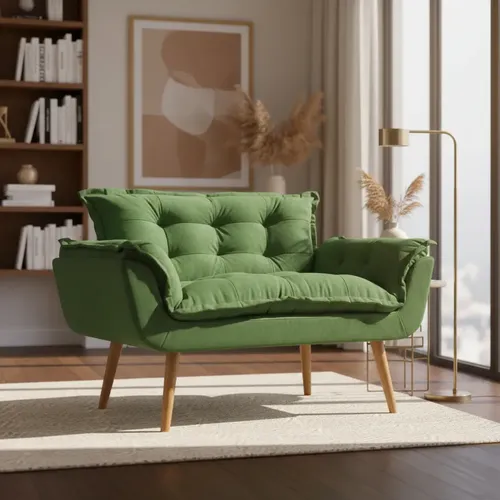 Namoradeira Decorativa Confortável Para Sala Recepção Manicure Consultório Escritório Suede Verde