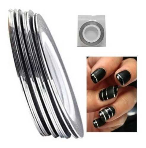 12 Pzas Cintilla Plata Decoración De Uñas 1mm Grosor Nails 