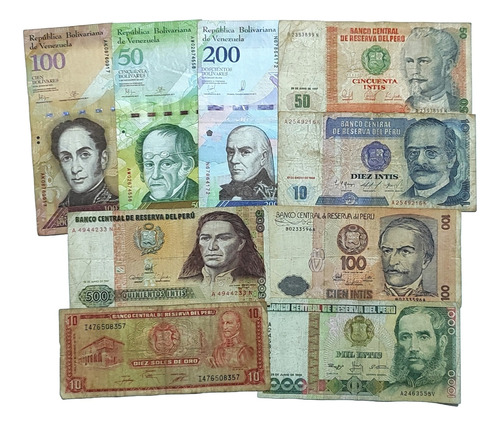 9 Billetes Intis - Soles - Bolívares Coleccionable Oferta#51