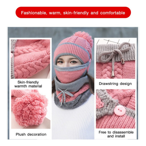 Set De Tres Piezas Con Gorros Con Pompones Para Mujer, Ideal