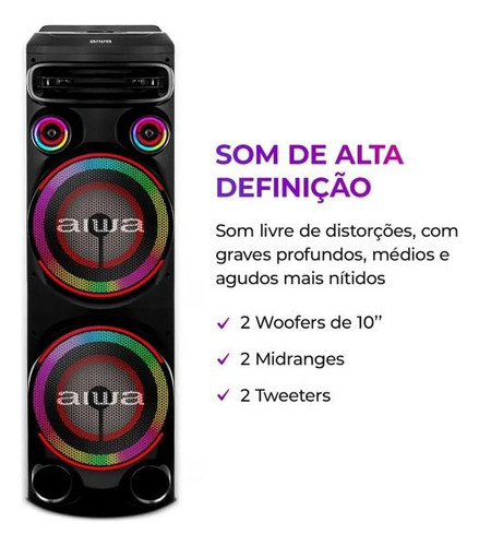 Torre De Som Aiwa T2w-02 2300w 2woofers10 Bluetooth Rgb Usb