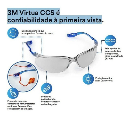 Oculos Segurança 3m Virtua Ccs Incolor Proteção Antiembaçant