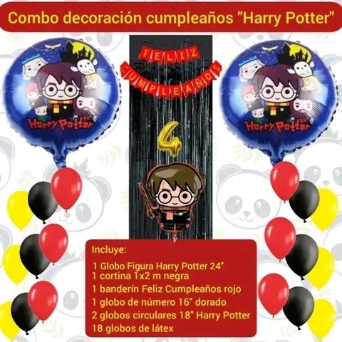 Combo Decoración Cumpleaños Globos Harry Potter Figura 