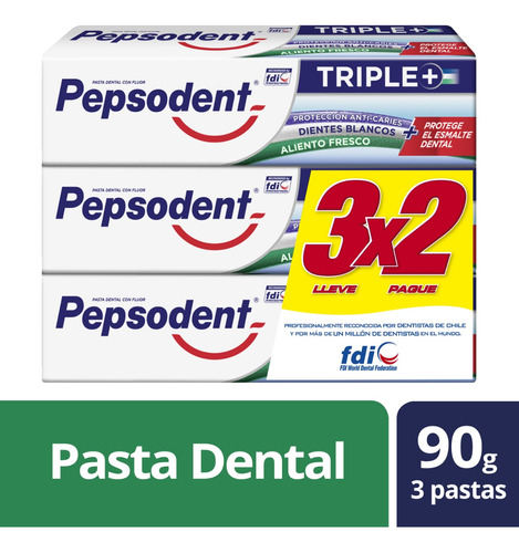Pepsodent Pasta Dental Triple+ 3unid 90gr C/u