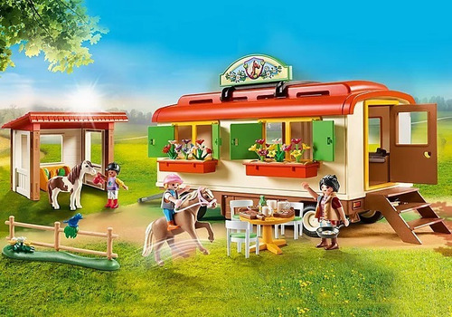 Figura Armable Playmobil Caravana Campamento De Ponis 149 Pc