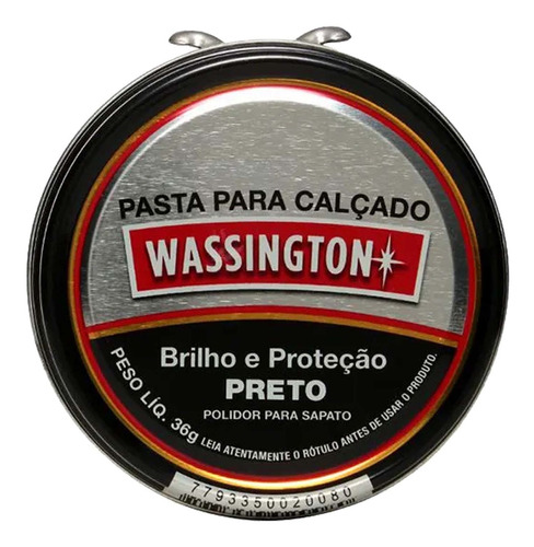 Polidor Sapato Pasta Preto Wassington Brilho E Proteção 36g