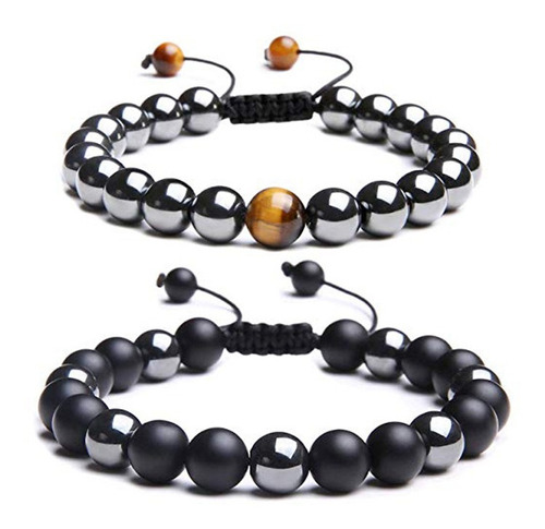 Juego Pulsera Hombre Ajustable Piedra Natural Moda Caballero