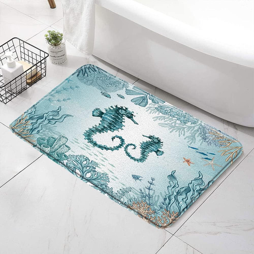 Alfombra De Baño De Caballos De Mar De Playa, Acuarela De De