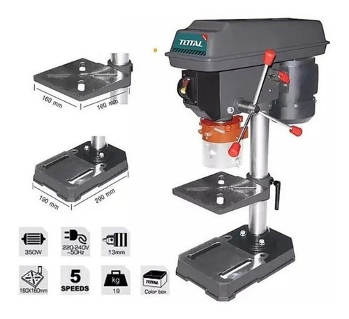 Imagen 2 de 3 de Taladro De Banco 350w Total 13mm 5 Vel Con Protector