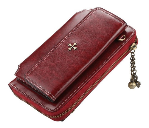 Bolsa Pequena De Lado Feminina De Couro Pu Com Porta Celular Cor Vermelho