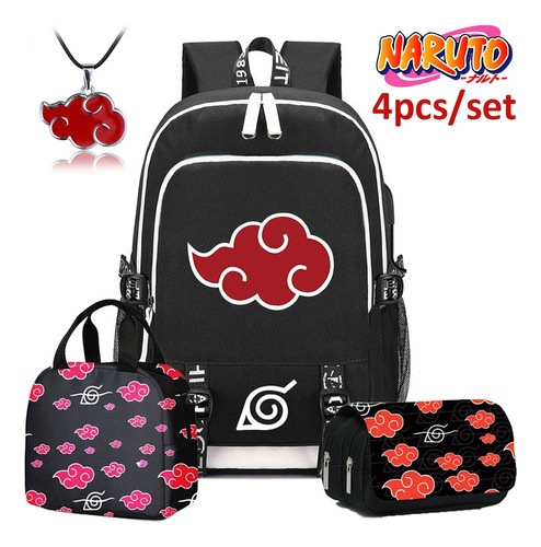 Mochila Lonchera Anime Cosplay Akatsuki Naruto 4pcs