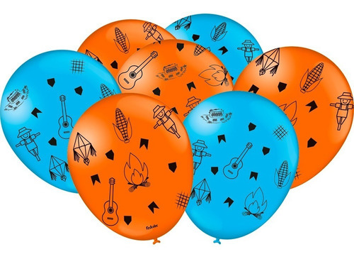 Balão - Bexiga Festa Junina Azul E Laranja - 25 Unidades