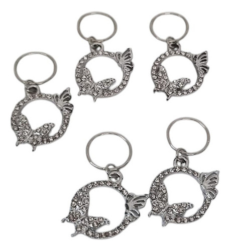 Set De 5 Argollas Con Mariposa Y Cristales Peinados Trenzas Plateado