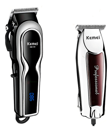 Kit Profissional Kemei Km-119 Barbeiro +km9163 Detalhe 127/220V