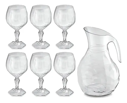 Kit Jarra 2,3l E 6 Taças 350ml Jogo De Refresco Transparente