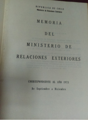 Memoria Del Ministerio De Relaciones Exteriores Año 1973