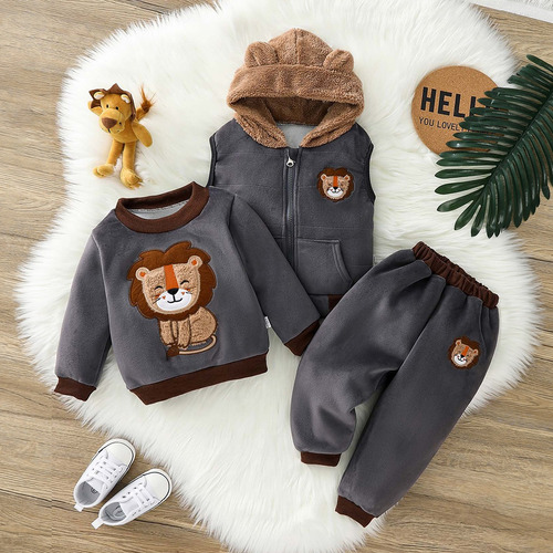 Conjunto Casual De Manga Larga Para Niños Con Estampado Gris Oscuro 9-12 M