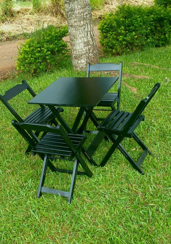 Mesa De Jantar 70x70 Com 4 Cadeiras Dobráveis Madeira