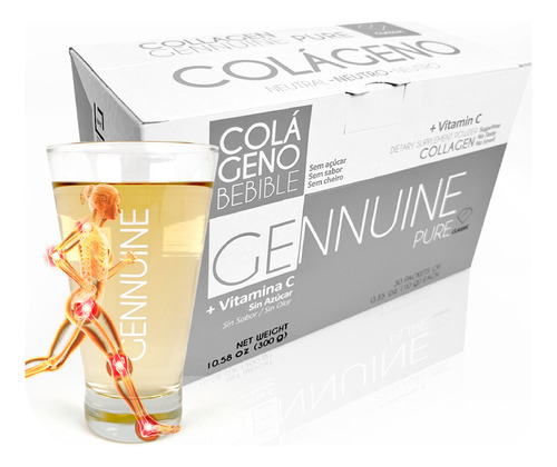 Colageno Gennuine Sin Sabor Vitamina C X 30 Sobres 10gr 