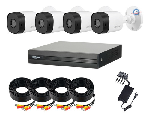 Kit 4 Camaras Dahua 1080p Dvr Cctv H265+ Bala Cables 2 Mpx