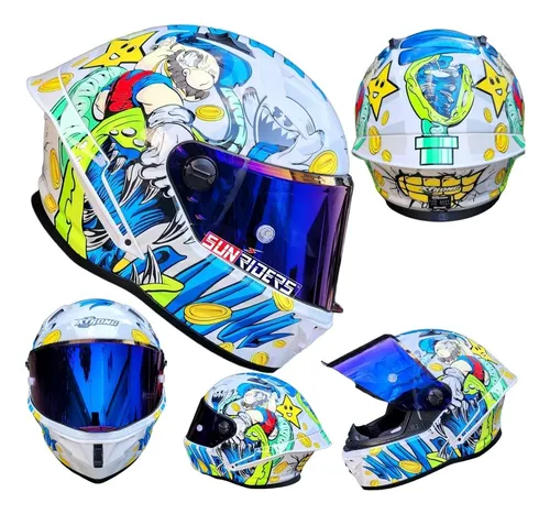 Casco Moto Xtrong Mario Bros Blanco Certificacion Ece Pinlok