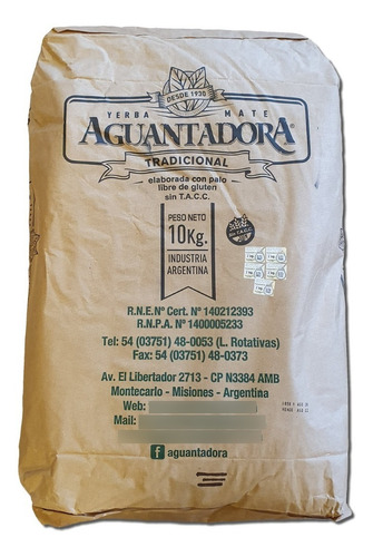 Yerba Mate Aguantadora Tradicional Bolsón 10kg