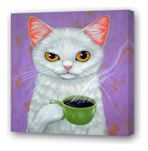 Cuadro 20x20cm Animal Gato Michi Taza De Cafe Mirada Ojo