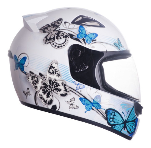 Capacete Feminino Ebf New Spark Borboletas Branco E Azul