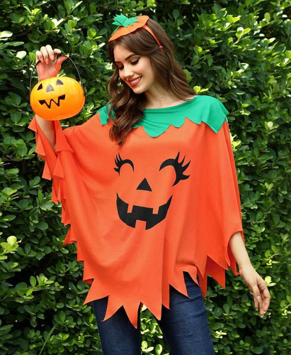 Cosplay Disfraz De Poncho Calabaza Halloween Mujer Disfraz