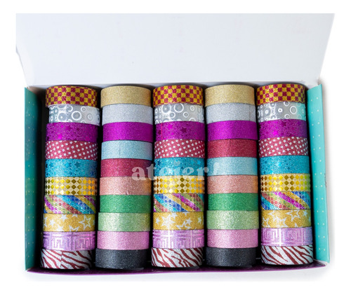 Imagen 4 de 10 de Cinta Decorativa Washi Tape Glitter Adhesiva X 50 Unidades