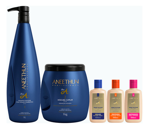 Aneethun Kit Linha A: Shampoo 1l, Máscara 1kg + 3 Cremes