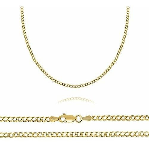 Collar De Cadena De Oro Macizo De 14 Quilates, 2,5 Mm, Con C