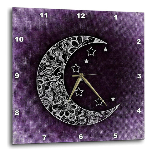 Reloj De Pared Con Luna Rosa 3d Con Fondo Morado, 13 X 13
